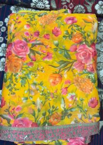 Vibrant Yellow Floral Saree