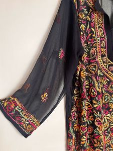 Chikankari Embroidered Black Kurta XL