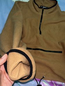 Furry Brown Crop Sweat Shirt
