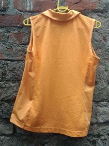 Orange Sleeveless Polo Neck Top
