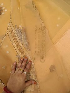 Elegant Embroidered Peach Chiffon Saree