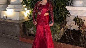 Stunning Red Sequinned Saree