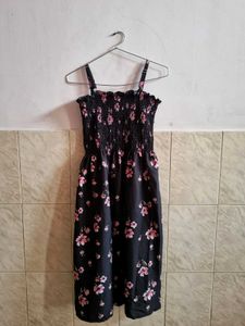 Black Floral Smocked Sundress