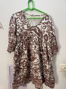 Boho Brown Floral Print Tunic Top
