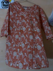 Orange Floral Print Kurta size M