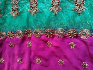 Fancy Teal &amp; Pink Saree with readymade Blouse
