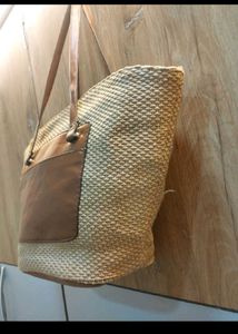 Straw Tote Bag with Leather Pocket💥