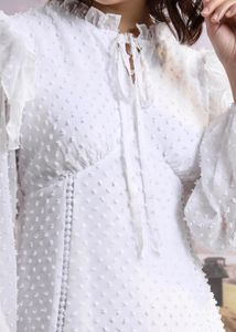 Chic White Textured Ruffle Dress
