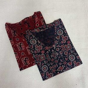 Ajrakh Print Dyed Cotton Tops (Combo of 2)