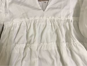 White Tiered V-Neck balloon sleeve