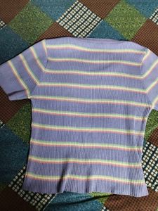 Pastel Striped Ribbed Knit Top