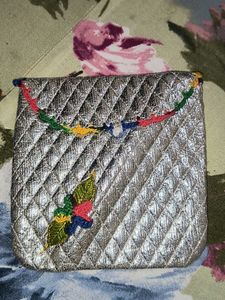 Sparkling Silver Embroidered Clutch