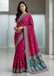 designer heavy work pink Saree + Get Necklace FREE