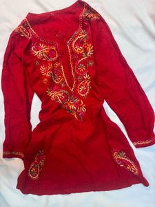 Red Embroidered Kurti
