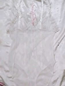 White Lace Teddy with Pink Ribbons