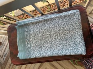 Elegant Teal Saree with White Print