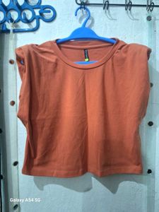 Orange Padded Shoulder T-Shirt