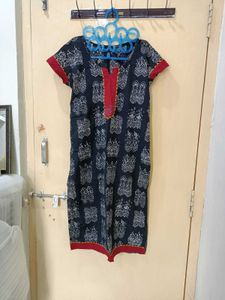 Black Print Kalamkari Dress with Red Trim