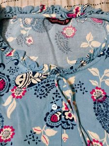Blue Paisley Print Button-Up Blouse