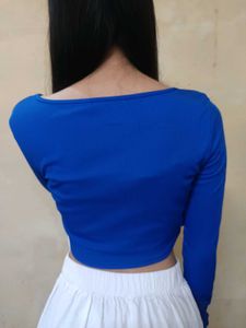 Royal Blue Ribbed Square Neck Crop Top