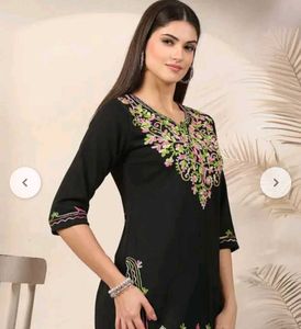 Embroidered Black Kurta