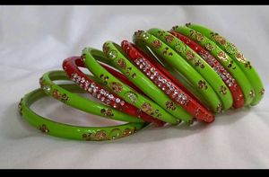 Green &amp; Red Bangles with Embellishments