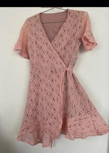 Chic Pink Lace Wrap Dress
