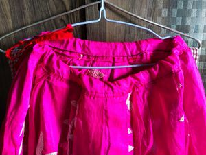 Vibrant Pink floral Embroidered Skirt