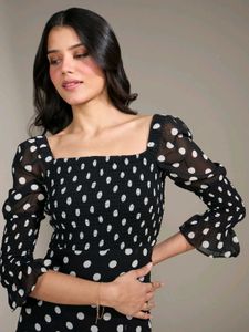NEW Nykaa Fashion Polka Dot Square Neck Midi Dress