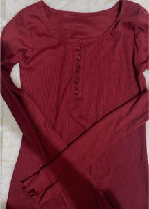 Red Long Sleeve Henley Top