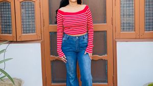 Chic Red Striped Off-Shoulder Crop Top