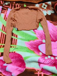 Orange Ribbed Knit Crop Top