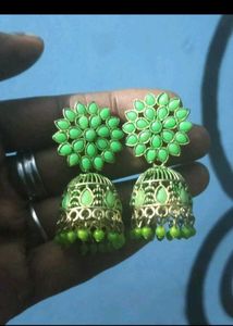 2 Beautiful Green Jhumka Earrings