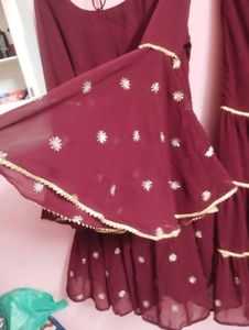 Elegant Maroon Kurta Set with Sharara Pants
