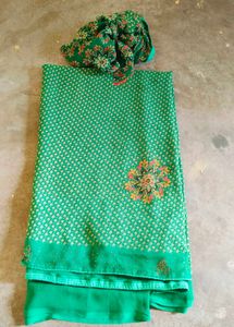Green Saree With Blouse Piece