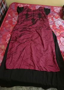 Wine Maroon Maxi Dress with Black Embroidery