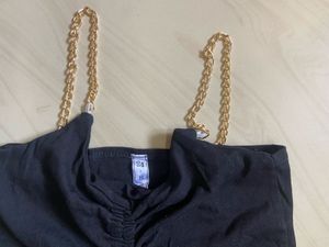 Black Ruched Chain Strap Tank Top
