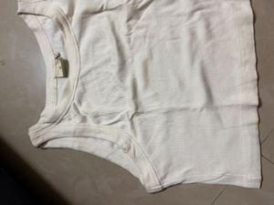 Cream Ribbed Cropped Tank Top