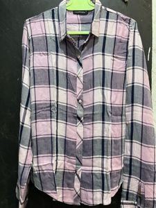 Women’s Pink &amp; Grey Plaid Flannel Shirt