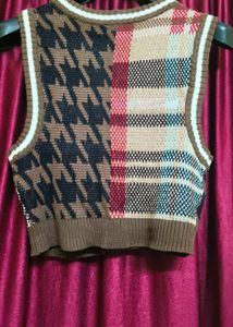 Retro Patchwork Knit Sweater Vest(S-M)