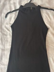Black Ribbed Halter Neck Mini Dress