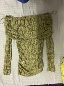 ZARA Lime Green Off-Shoulder Textured Top