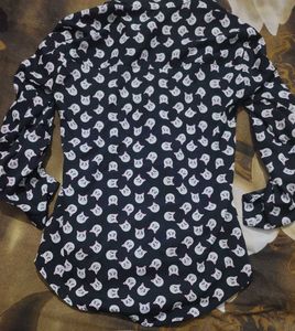 Cute Cat Print Button-Up Shirt