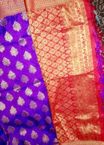Vibrant Purple & Red Banarasi Silk Saree