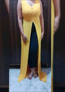 DESIGNER YELLOW FRONT SLIT DRESS (TOTALLY NEW)