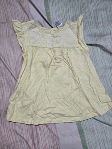 Yellow Embroidered Short Sleeve Blouse