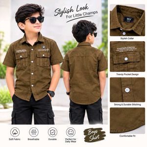 Stylish Boys Brown Short Sleeve Shirt