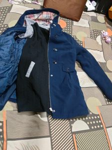 Blue Hooded Buttoned Coat winters and dress free