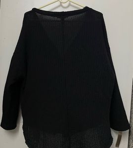 Black Oversized Waffle Knit Top