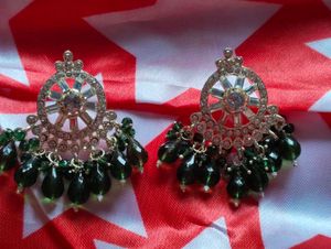 Elegant Green Stone Jhumka Earrings